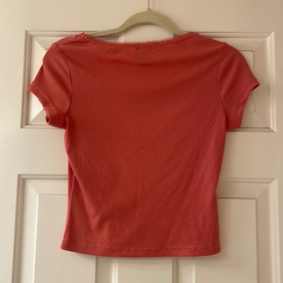 Orange Red Ribbed Top - Picture 2 of 4